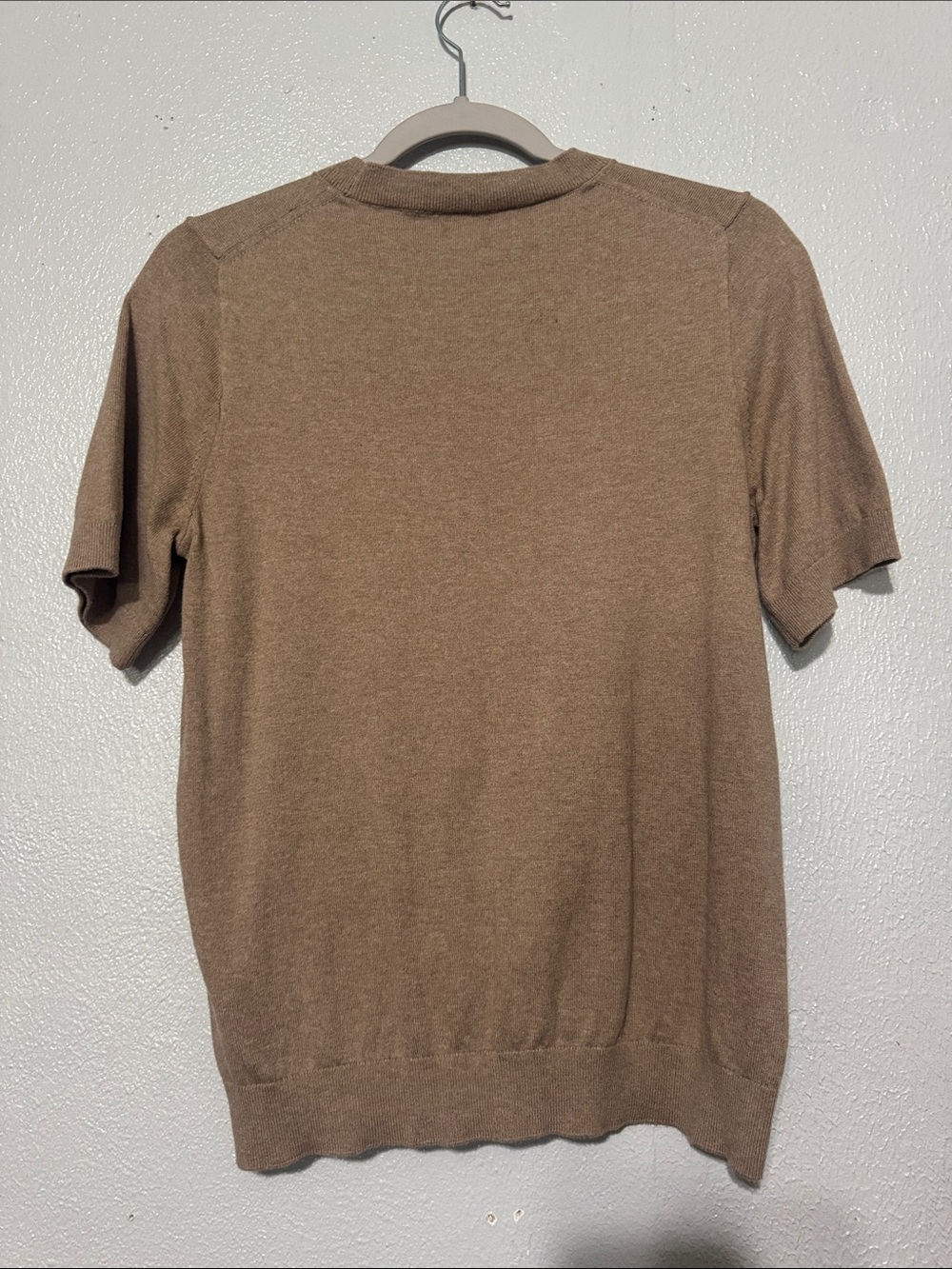 J Crew Factory Short Sleeve Sweater Knit Top Tan Beige Crewneck Everyday Basic M - Picture 3 of 3